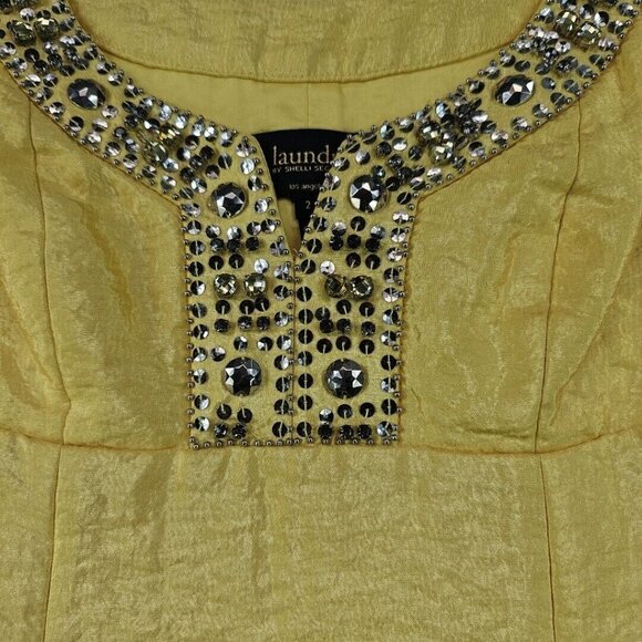 Laundry By Shelli Segal Cocktail Dress Womens 2 Yellow Satin Sequin Rhinestone - Picture 2 of 9